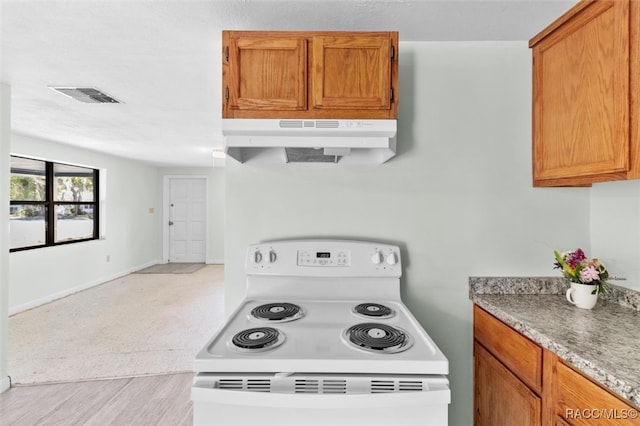 kitchen featuring white range with electric stovetop and light wood-type flooring