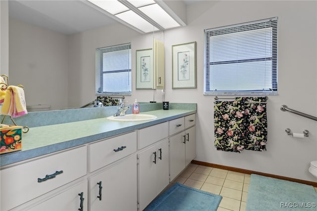 bathroom featuring tile patterned flooring, vanity, and toilet