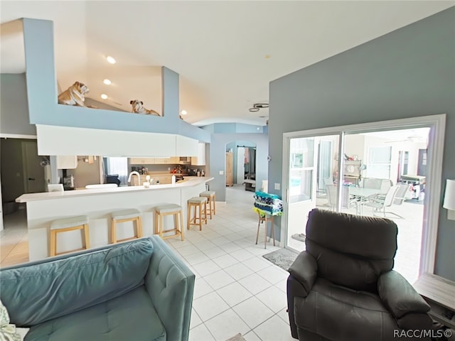 living room featuring light tile patterned floors