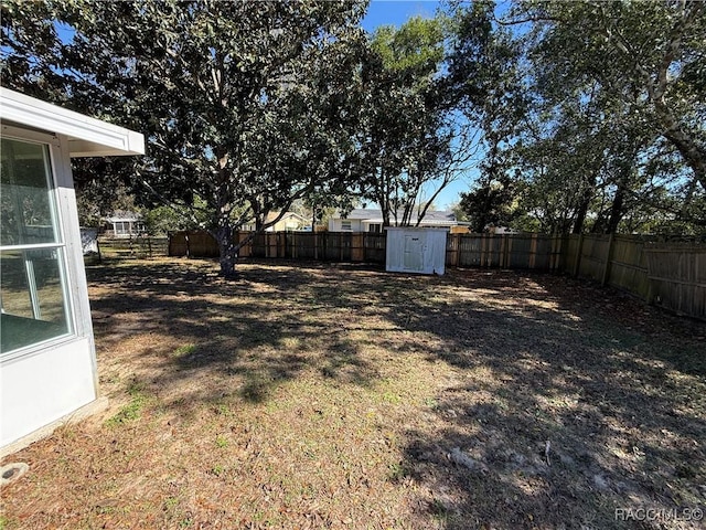 view of yard with a shed