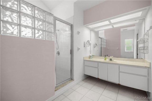5725 N Durango Ter, Beverly Hills, FL 34465 - full bathroom featuring a shower stall, vanity, and tile patterned flooring