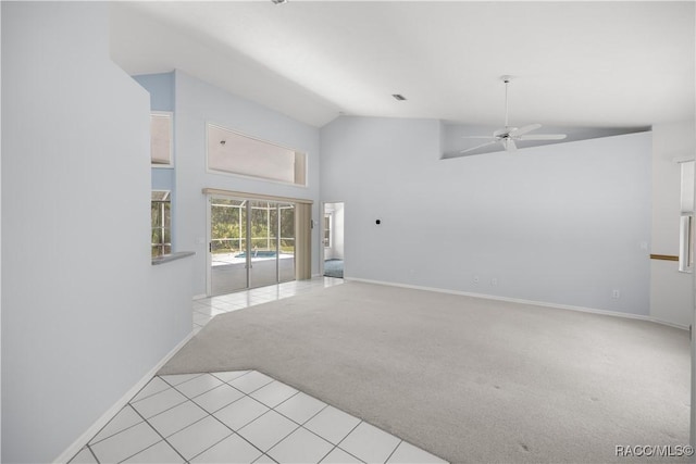 5725 N Durango Ter, Beverly Hills, FL 34465 - unfurnished living room featuring light colored carpet, ceiling fan, and high vaulted ceiling