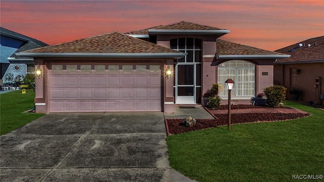 view of front facade featuring a garage and a yard