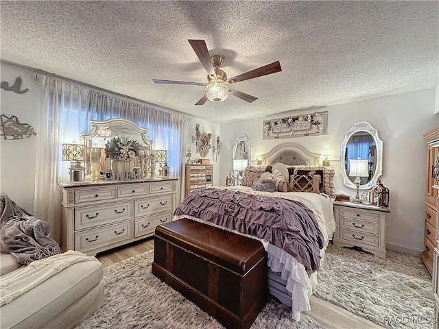 4101 E Gloria Dr, Hernando, FL 34442 - bedroom featuring light wood-style flooring, a textured ceiling, and ceiling fan