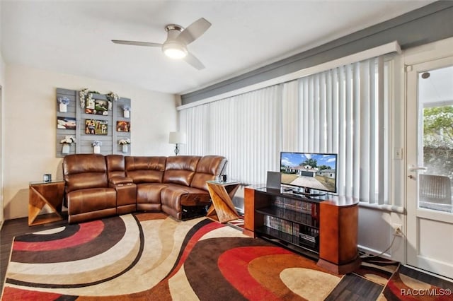 living room featuring ceiling fan