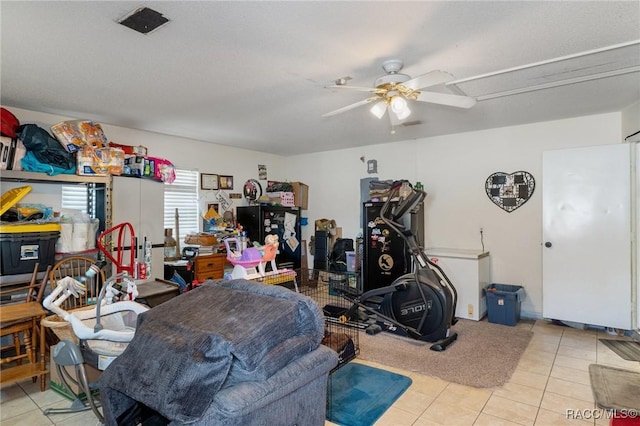 interior space featuring a ceiling fan