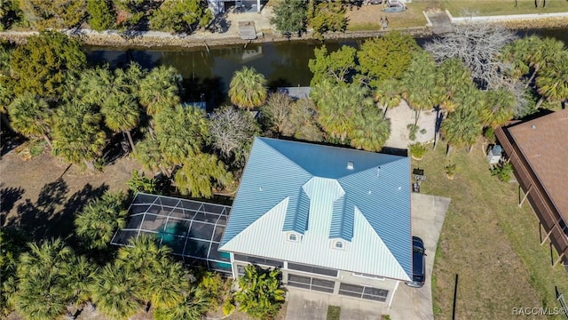 aerial view featuring a water view