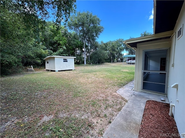 view of yard with a shed