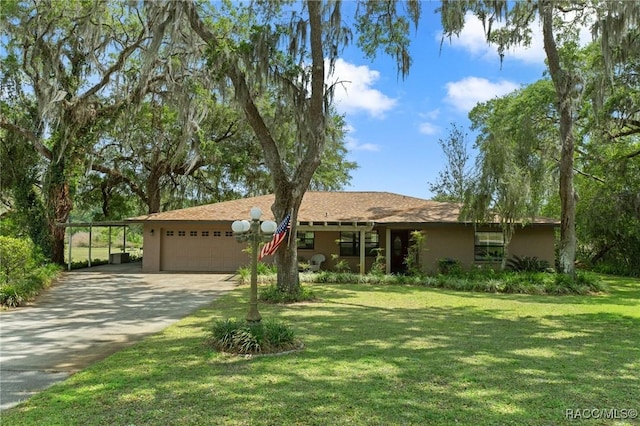 4465 S Worldwide Dr, Inverness, FL 34452 - single story home with an attached carport, stucco siding, a front lawn, a garage, and driveway