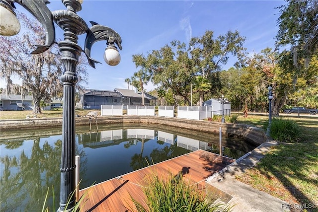 view of dock featuring a water view