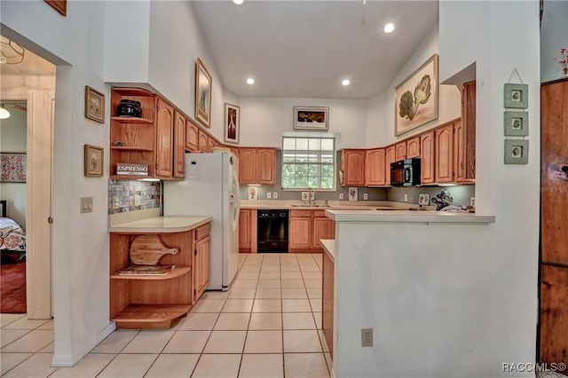 7802 N Fairwind Loop, Hernando, FL 34442 - kitchen featuring open shelves, black appliances, light tile patterned flooring, light countertops, and recessed lighting