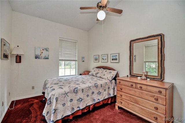 7802 N Fairwind Loop, Hernando, FL 34442 - bedroom featuring dark colored carpet, vaulted ceiling, and ceiling fan