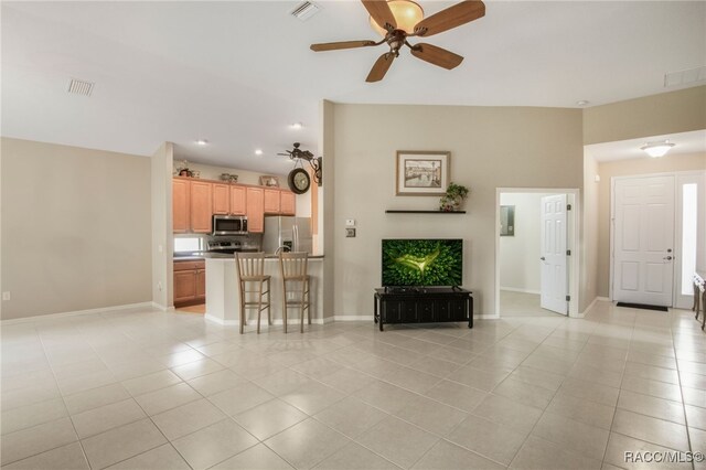 1052 W Diamond Shore Loop, Hernando, FL 34442 - living area with light tile patterned floors, ceiling fan, baseboards, and recessed lighting