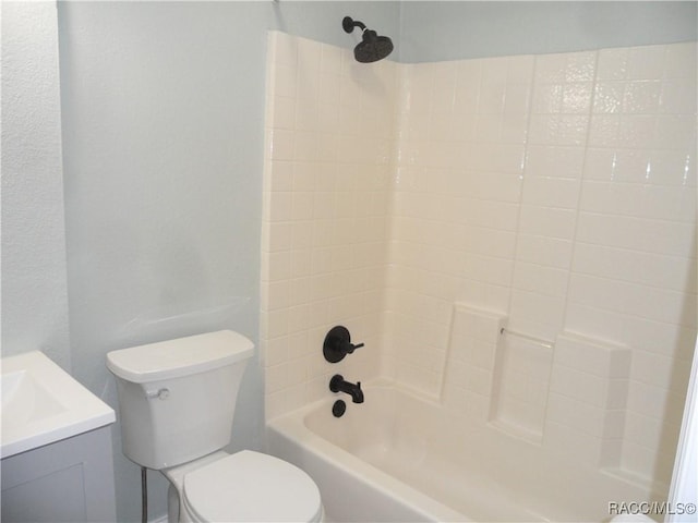 full bathroom with toilet, shower / bathtub combination, and vanity