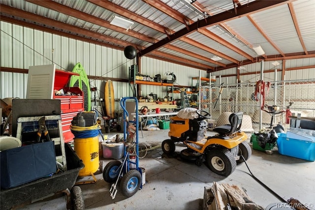 garage featuring a workshop area