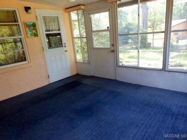entryway with dark colored carpet
