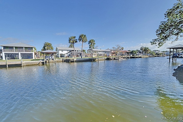 dock area with a water view