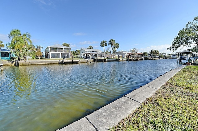 view of dock with a water view