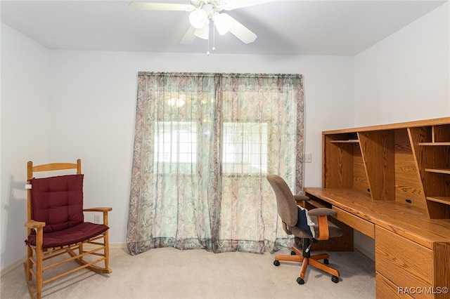 office featuring ceiling fan and carpet floors