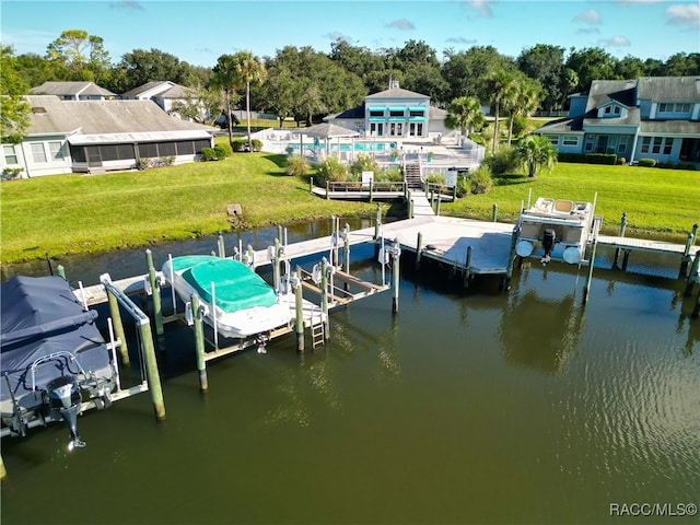 view of dock with a water view