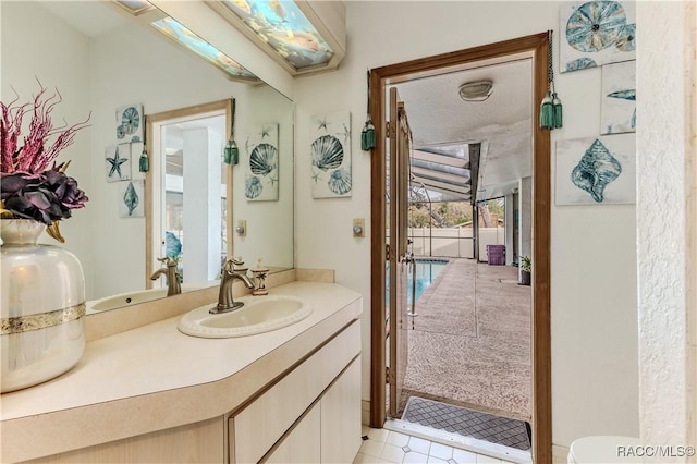 bathroom with vanity and walk in shower