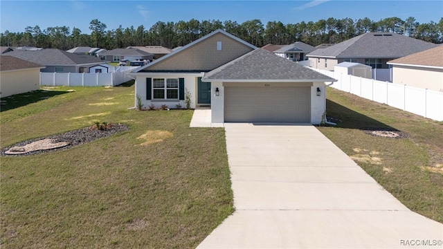 view of front facade featuring a garage and a front lawn