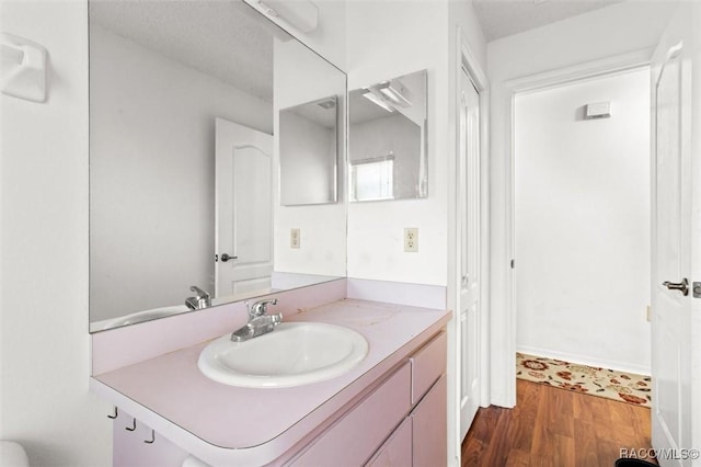 bathroom featuring hardwood / wood-style floors and vanity