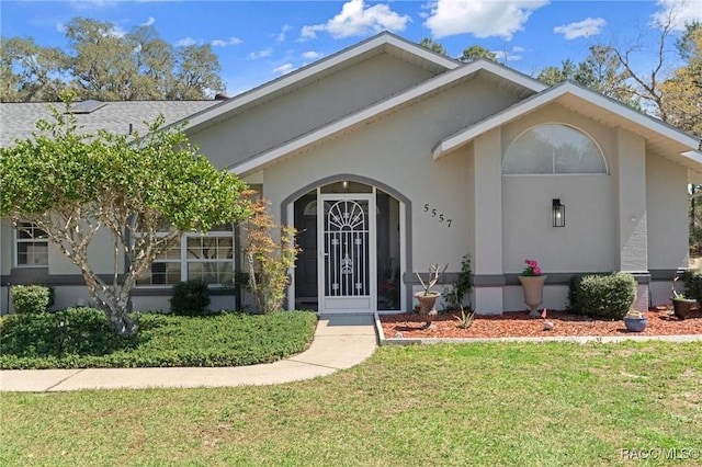 view of front of home featuring a front lawn and stucco siding