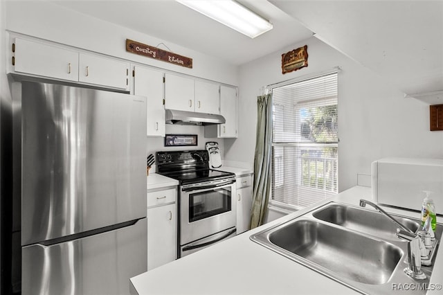 kitchen featuring white cabinets, sink, and stainless steel appliances