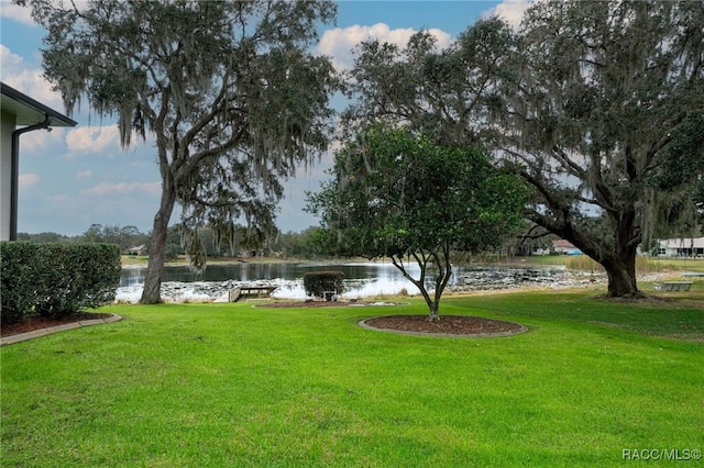 view of yard featuring a water view