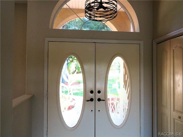 foyer featuring french doors