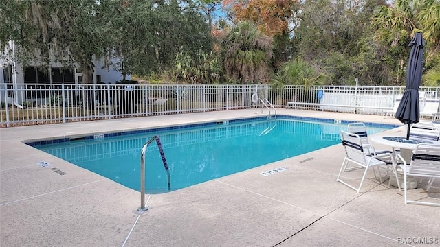 view of swimming pool featuring a patio area