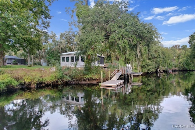 view of dock with a water view