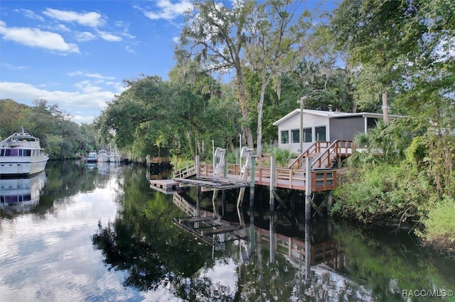 dock area with a water view