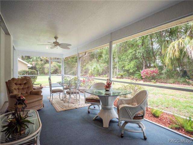 sunroom / solarium featuring ceiling fan and a healthy amount of sunlight