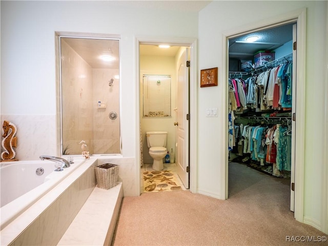 bathroom with toilet and shower with separate bathtub