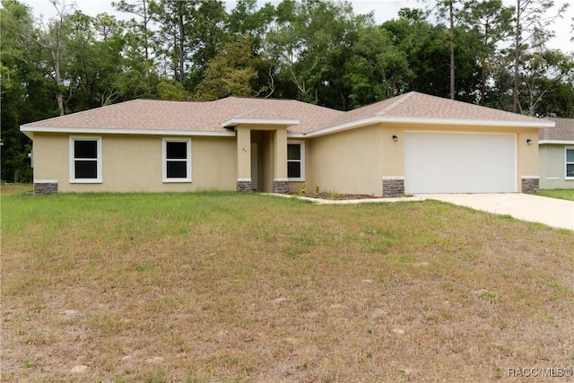 97 W Camino Ln, Citrus Springs, FL 34434 - single story home featuring a garage, stucco siding, and stone siding