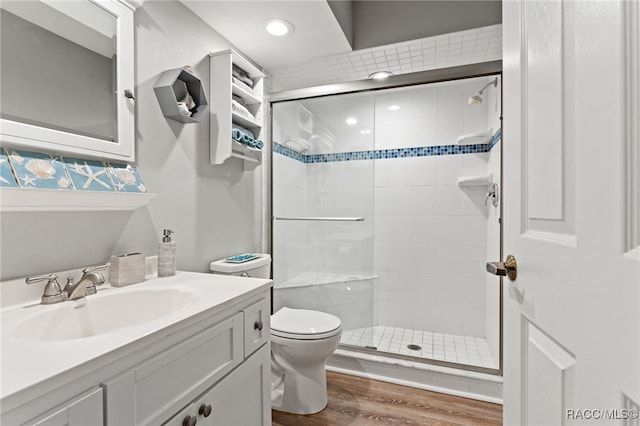 5155 S Gray Pelican Way, Homosassa, FL 34448 - full bath featuring a stall shower, vanity, wood finished floors, and recessed lighting