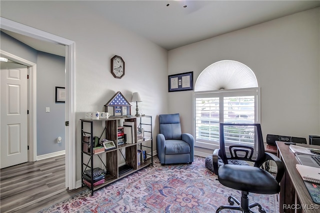 office space with hardwood / wood-style flooring