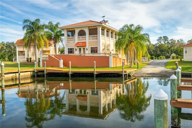 exterior space featuring a water view