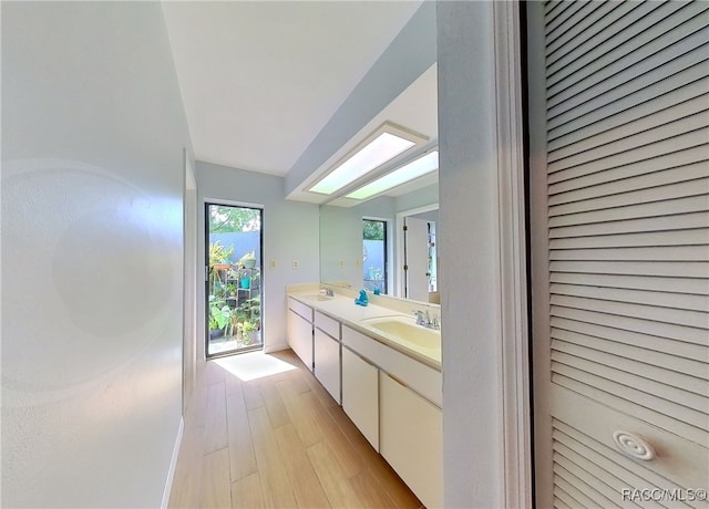 bathroom featuring hardwood / wood-style flooring and vanity