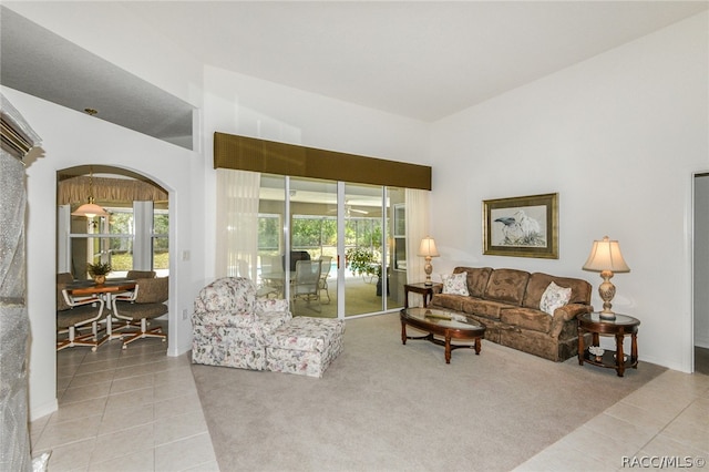 living room featuring light tile patterned floors