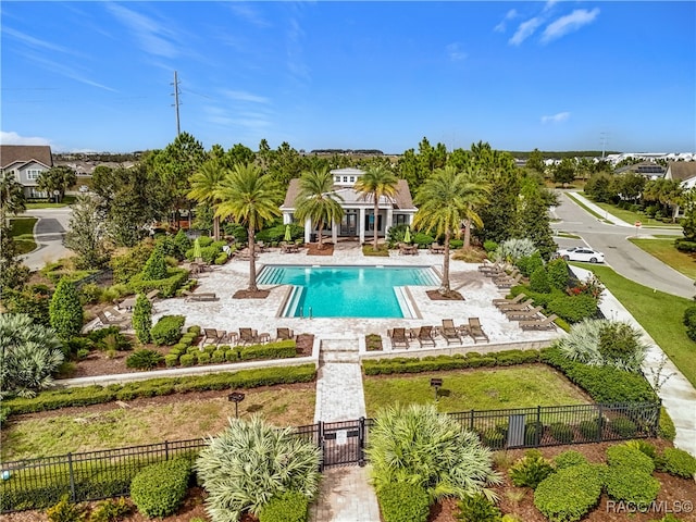 view of swimming pool featuring a patio area