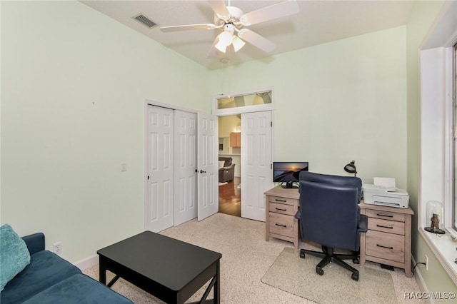 home office with ceiling fan