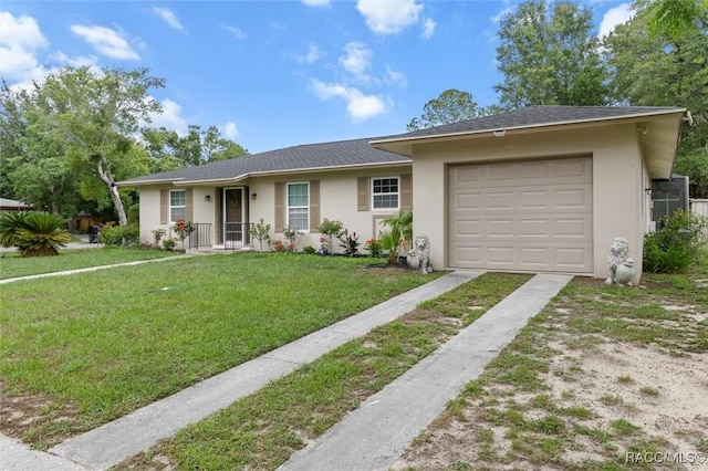 9125 N Abbot Dr, Citrus Springs, FL 34434 - ranch-style home featuring driveway, stucco siding, a garage, and a front yard