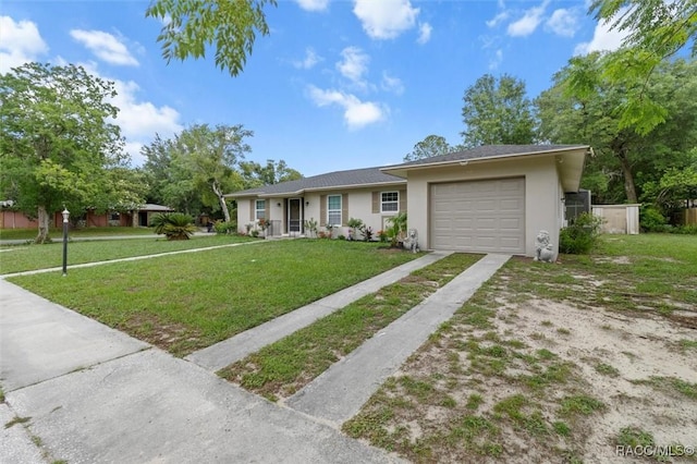 9125 N Abbot Dr, Citrus Springs, FL 34434 - ranch-style house with driveway, a garage, a front lawn, and stucco siding