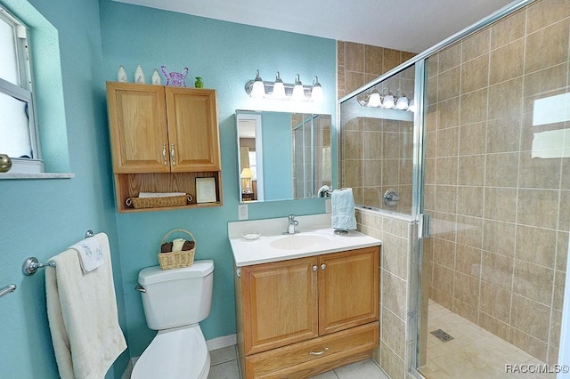 full bath with toilet, a shower stall, and vanity