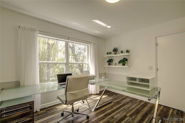 office with wood-type flooring