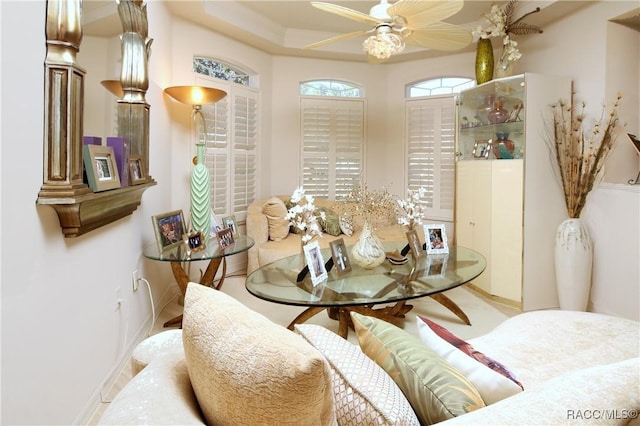 dining area with ceiling fan