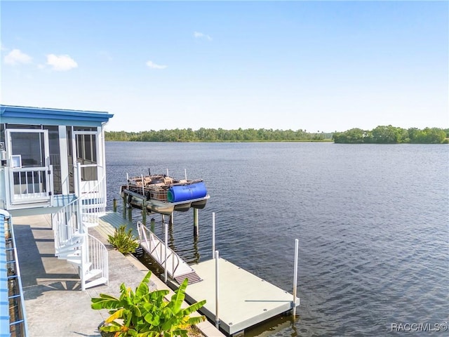 dock area with a water view